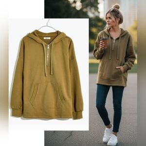Madewell Resourced Cotton Relaxed Hoodie Sweatshirt In Olive Surplus Size M